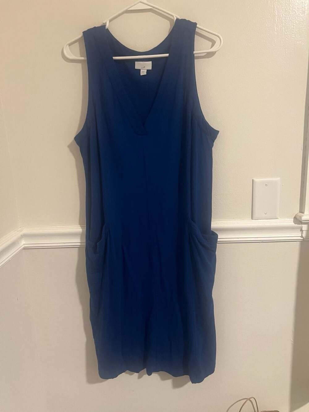 J.Jill Blue Sleeveless V-Neck Knit Shift Dress with Pockets Size L